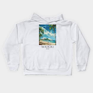 A Vintage Travel Illustration of Waikiki - Hawaii Kids Hoodie